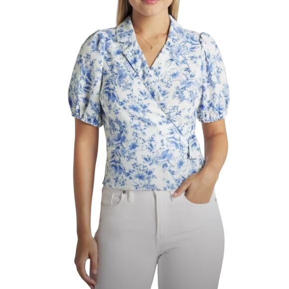 Violets & Roses Blue Floral Wrap Peplum Top, Plus Size 1X, NWT - Picture 2 of 8